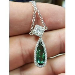 Order for $3,000  2.79Ctw Moving Long Green Tourmaline Pear & Gia D Color Internally Flawless Princess Diamond Necklace 18kwg by Jelladian ©